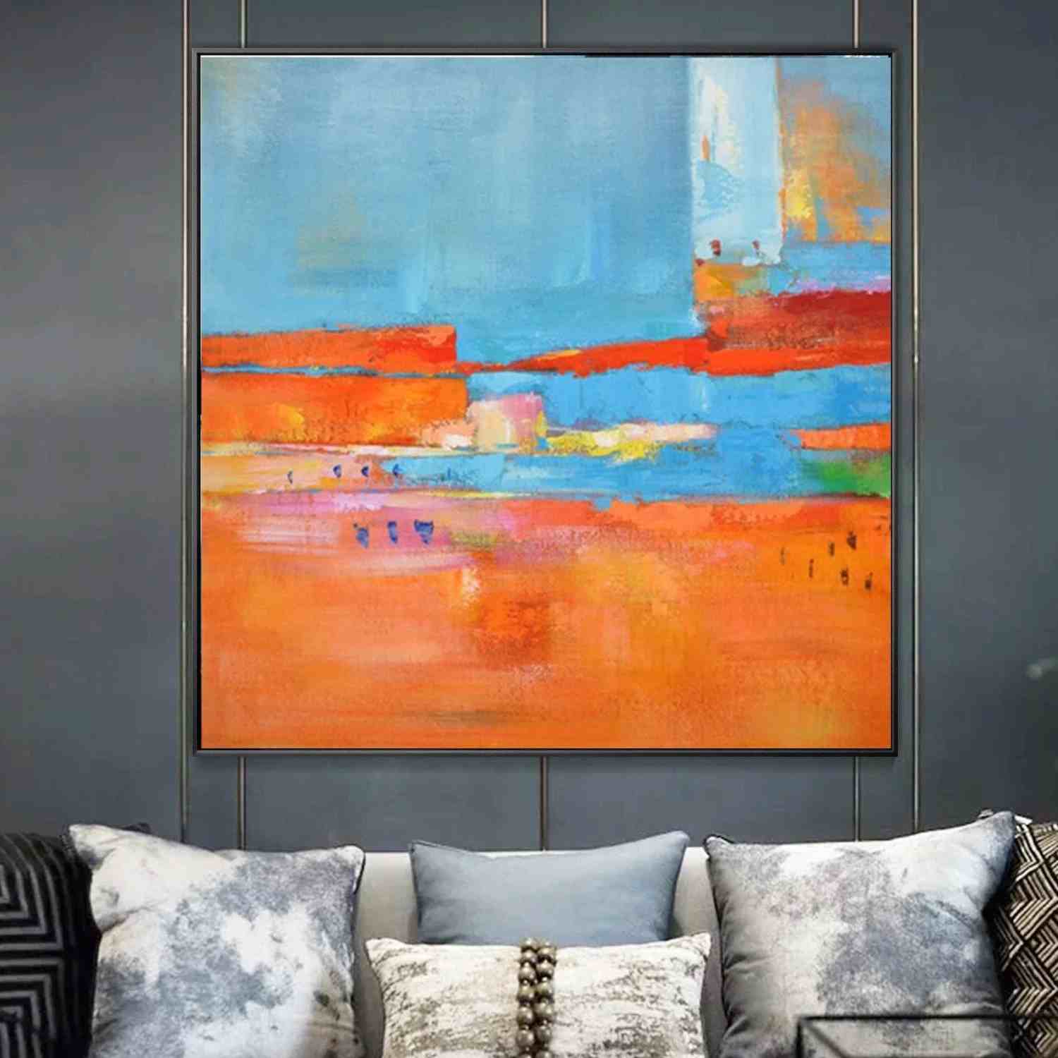 White Handmade Coastal Contemporary Abstract Canvas Artwork E795H